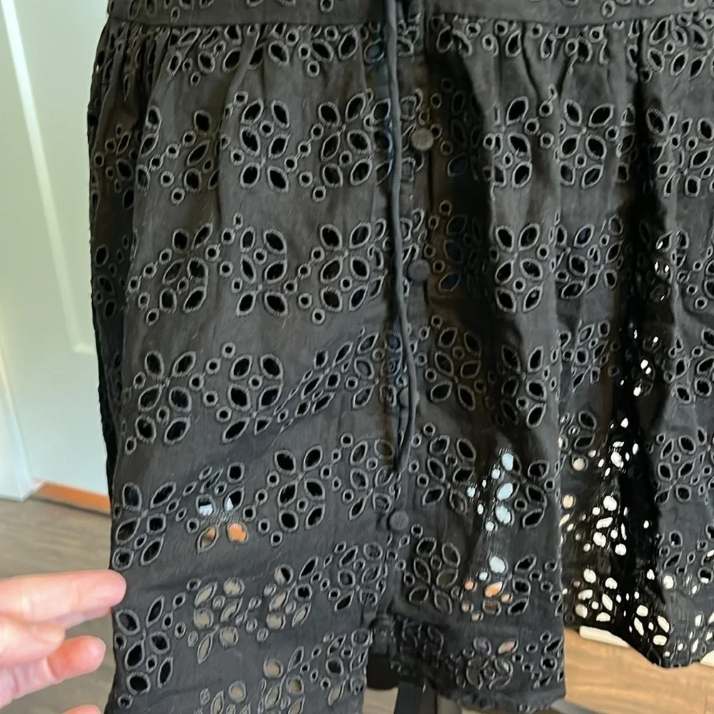 J Crew Halter Mini Dress in Eyelet Black Linen Blend
